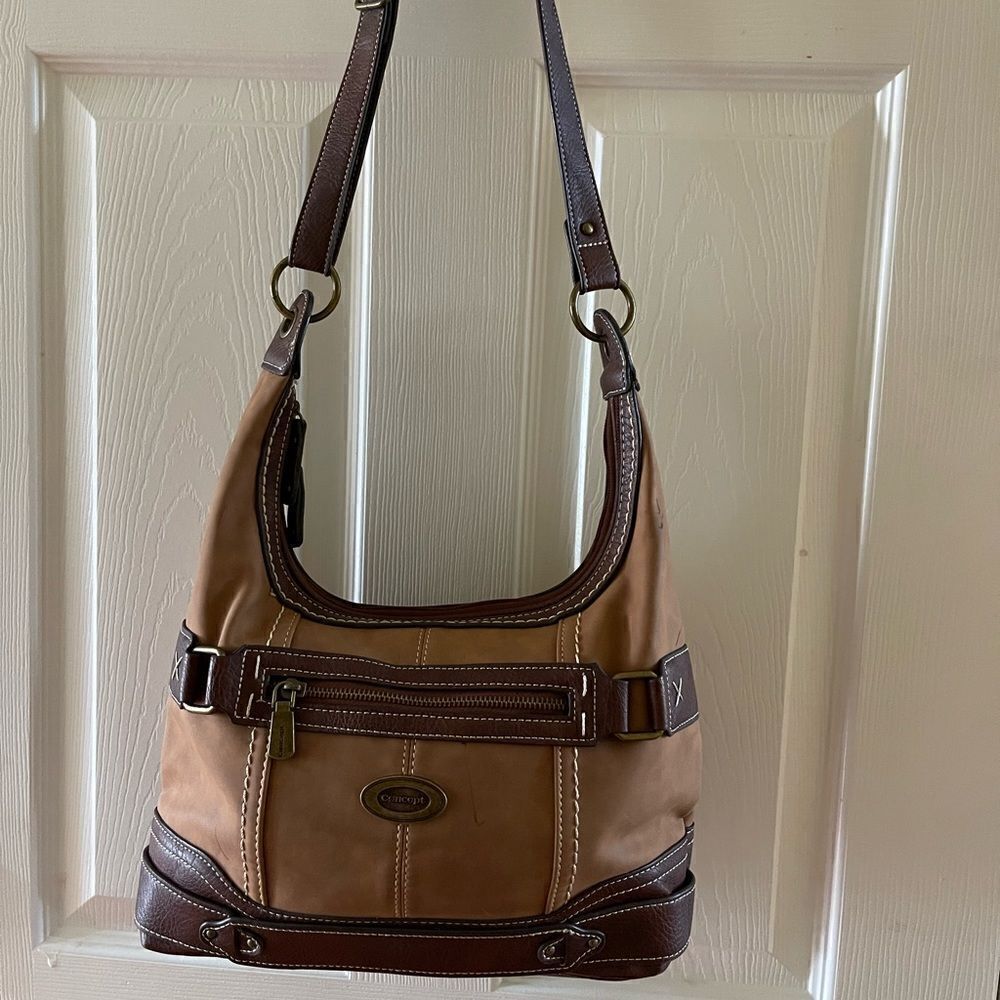 Concept Plattsburg Hobo two tone brown faux leather antique brass hardwares